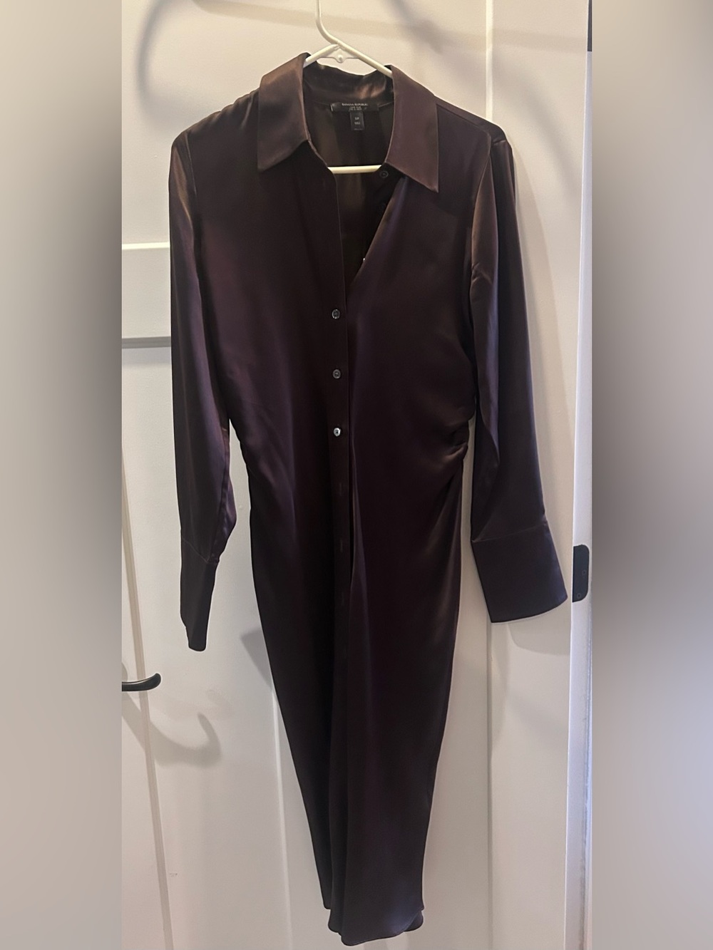 Banana Republic Silky Button-Down Midi Dress in Deep brown